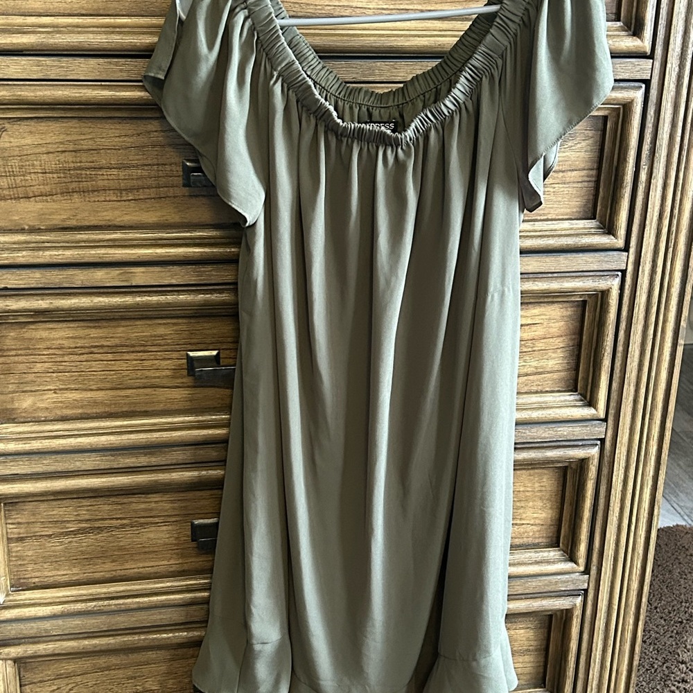Express Olive Green Off-Shoulder Dress